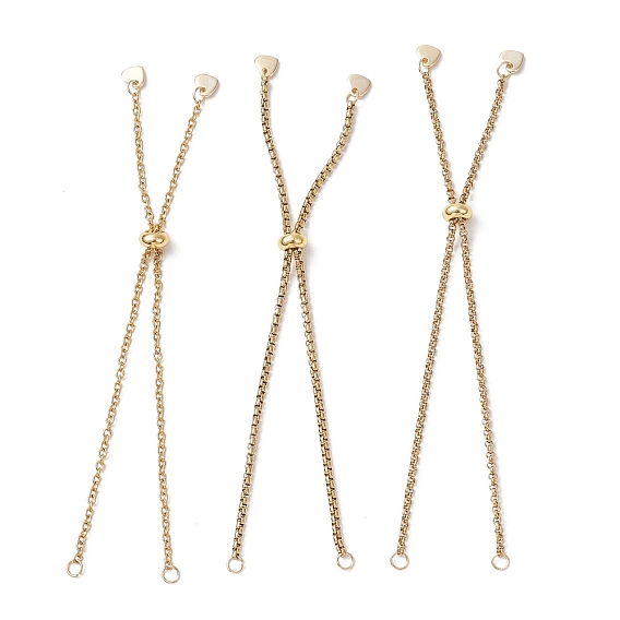 3 шт. 3 стили 304 изготовление браслетов-слайдеров из нержавеющей стали с цепочкой из венецианского шнура и цепочки-ролика, с прыжковых колец