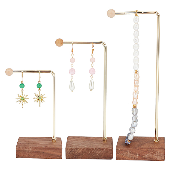 3шт. 3 размеры подставки для ювелирных изделий из сплава с деревянной основой, для сережек браслетов ожерелий дисплей