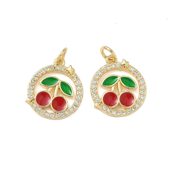 Латунные микро проложить кубического циркония подвески, с эмалью, стойки покрытие, плоские круглые с вишней, без свинца и без кадмия, долговечный, с целью перехода в кольце