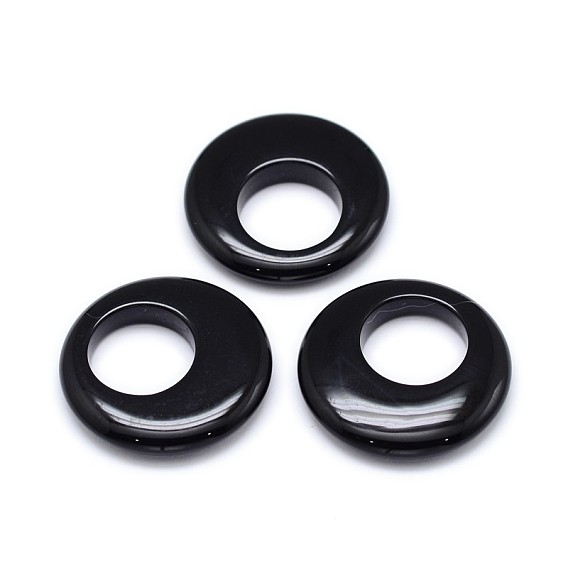 Natural Black Agate Flat Round Pendants