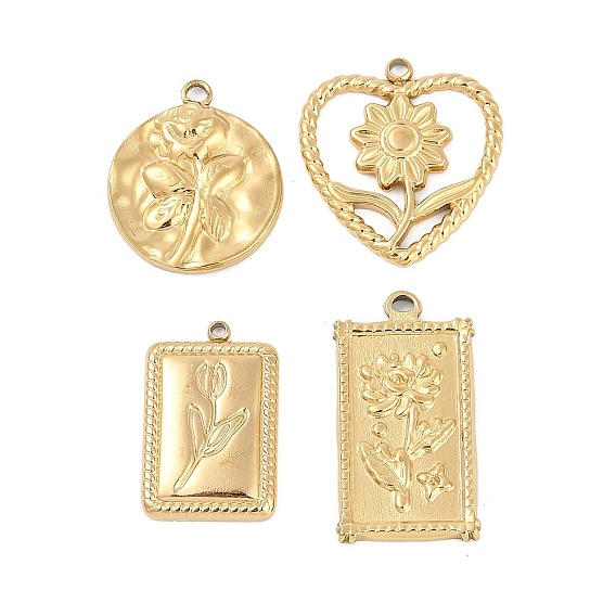 304 подвески из нержавеющей стали, цветочным узором, реальный 18 k позолоченный, ионное покрытие (ip)