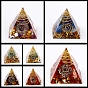 Chakra Pattern Orgonite Pyramid Resin Display Decorations, Healing Pyramids, for Stress Reduce Healing Meditation, with Brass Findings and Gemstone Chips Inside, for Home Office Desk