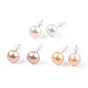 Natural Pearl Stud Earrings, Round Ball Post Earrings with Brass Pins for Women
