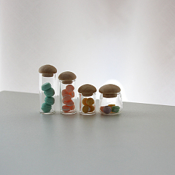 Column Miniature Glass Empty Bottle Ornaments, Mushroom Shaped Wood Stopper, Micro Landscape Garden Dollhouse Accessories, Photography Props Decorations