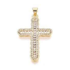 Латунные микропаве прозрачные подвески с фианитом, крест прелести