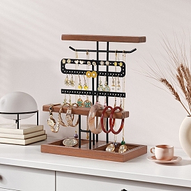 Многослойные железные и деревянные стенды для демонстрации ювелирных изделий с подносом, органайзер для ювелирных изделий, для ожерелья, Кольца, серьги и подвески