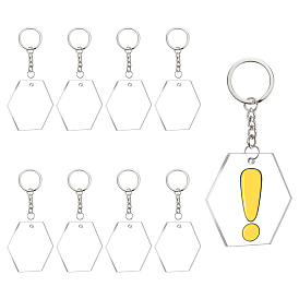 BENECREAT DIY Hexagon Acrylic Blank Pendant Keychain Making Kits, with Iron Split Key Rings