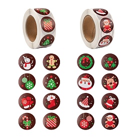 6 Rolls 2 Style Flat Round Christmas Theme Tag Stickers, Self-Adhesive Paper Gift Tag Stickers, for Party, Decorative Presents
