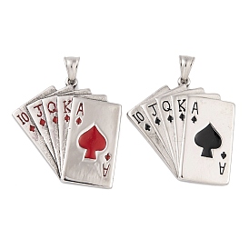 304 Stainless Steel Pendants, with Enamel, Playing Card Charm, Stainless Steel Color