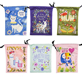 Pochettes d'emballage en peluche sacs à cordon, sacs de friandises pour cadeaux de fête des mères/d'anniversaire, fournitures de cotillons, rectangle avec motif chat/cerf/oiseau/alpaga/mot/toucan
