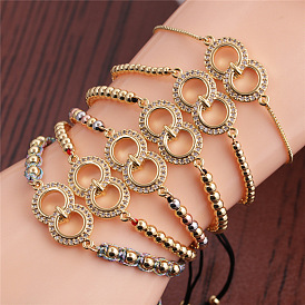 Sparkling Double Circle Copper Bead Woven Bracelet with Adjustable Fit