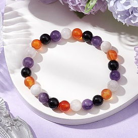 Natural & Synthetic Mixed Gemstone Beads Thread Stretch Bracelets for Women