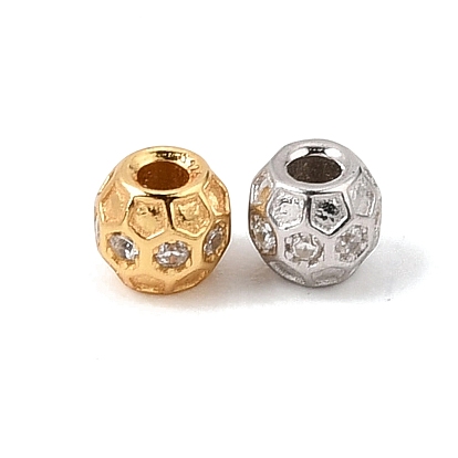 925 Sterling Silver Micro Pave Clear Cubic Zirconia Beads, Rack Plating, Long-Lasting Plated, Honeycomb Round