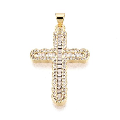 Латунные микропаве прозрачные подвески с фианитом, крест прелести