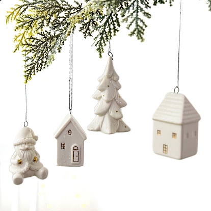 Рождественский фарфоровый домик Санта-Клауса, снеговик, подвесные украшения, для подвесных украшений на елку