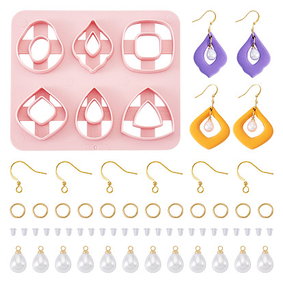 Комплект висячих сережек своими руками, включая резаки для глины из АБС-пластика, 304 из нержавеющей стали открыты кольца прыжок, абс пластмассовые жемчужные подвески, крючки для серег из латуни, пластиковые гайки для ушей