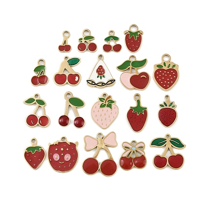 304 нержавеющей стальной эмали подвески, золотые, вишня клубника