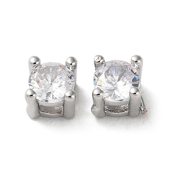 Brass Micro Pave Cubic Zirconia Slide Charms, Cadmium Free & Nickel Free & Lead Free, Square