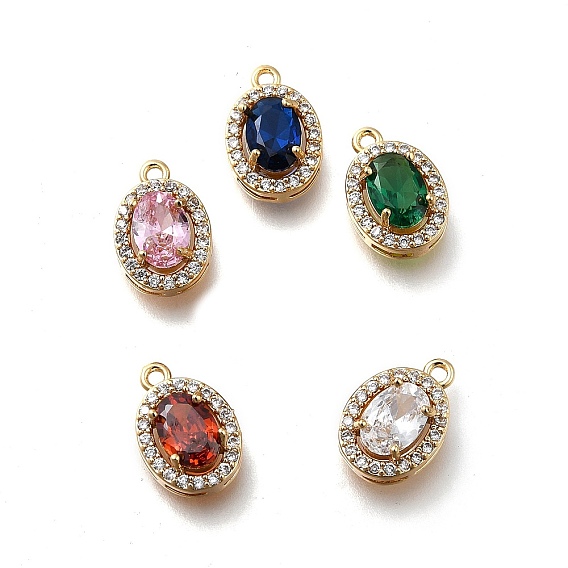 Латунные микро проложить кубического циркония подвески, без кадмия, без никеля и без свинца, овальные амулеты, реальный 18 k позолоченный