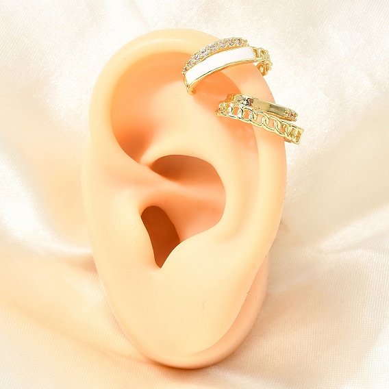 Pendientes de latón con micro pavé de circonita cúbica para mujer, forma de cadena, con esmalte, chapado en rack, larga duración plateado, sin plomo y cadmio, real 18 k chapado en oro