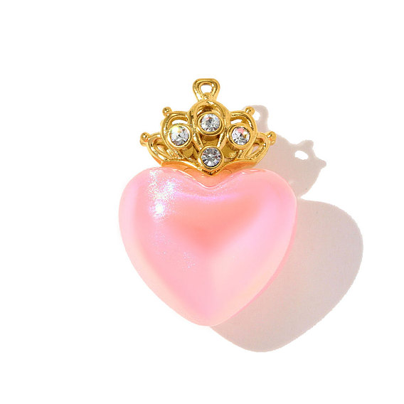 304 подвески из нержавеющей стали смолы, сердце с подвесками в виде короны, со стразами, ионное покрытие (ip), зеркальная полировка