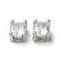 Brass Micro Pave Cubic Zirconia Slide Charms, Cadmium Free & Nickel Free & Lead Free, Square