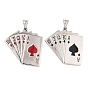304 Stainless Steel Pendants, with Enamel, Playing Card Charm, Stainless Steel Color
