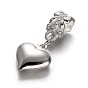 Alloy European Dangle Charms, Large Hole Heart Beads, 25.5mm, Hole: 5mm