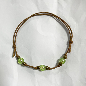 Glass Seed Beaded Bracelets, with Crackle Glass Beads and Wax Cord