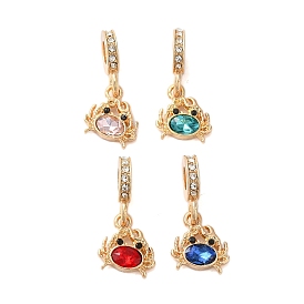 Rack Plating Alloy Rhinestone European Dangle Charms, Large Hole Crab Pendants, Cadmium Free & Nickel Free & Lead Free, Golden