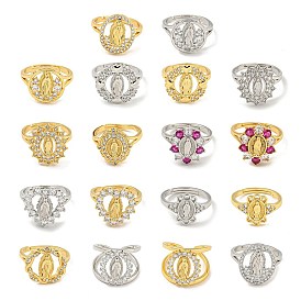 Saint Rack Plating Brass Micro Pave Cubic Zirconia Adjustable Rings, Lead Free & Cadmium Free