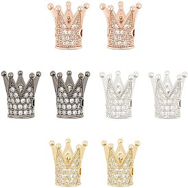 Brass Micro Pave Cubic Zirconia Crown Beads, Lead Free & Cadmium Free & Nickel Free, Clear