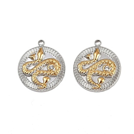 304 из нержавеющей стали горный хрусталь подвески, плоский круглый с подвесками в виде змей, ионное покрытие (ip)