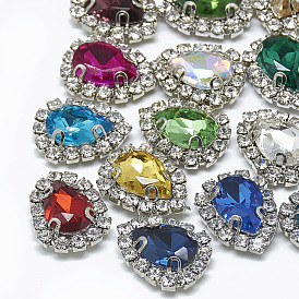 Sew on Rhinestone, Multi-strand Links, Glass Rhinestone, with Platinum Tone Brass Prong Settings, Garments Accessories, Drop