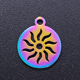 Ion Plating(IP) 201 Stainless Steel Charms, Flat Round with Sun