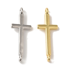 Rack Plating Brass Religion Cross Connector Charms Links, Cadmium Free & Lead Free, Long-lasting Plated