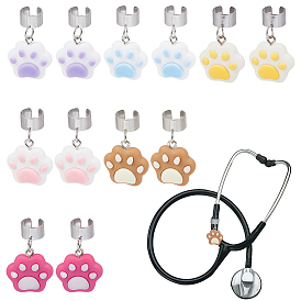 12 шт 6 цвета отпечаток кошачьей лапы смола стетоскоп подвеска украшения, с 304 фурнитурой из нержавеющей стали