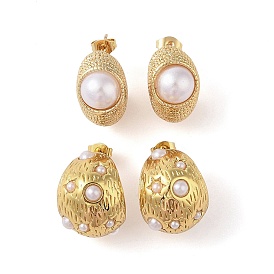 304 Stainless Steel ABS Imitation Pearl Stud Earrings for Women, Real 18K Gold Plated