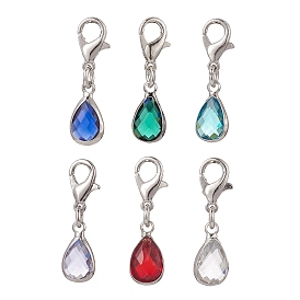 Teardrop Glass Pendant Decoration, Alloy Lobster Clasp Charms, for Keychain, Purse, Backpack Ornament