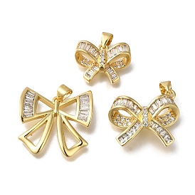 Rack Plating Brass Micro Pave Cubic Zirconia Pendants, Long-Lasting Plated, Cadmium Free & Lead Free, Bowknot Charms