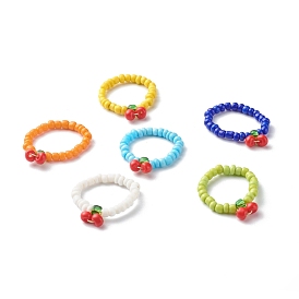 Glass Seed Beaded Finger Rings, with Eco-Friendly Copper Wire, Cherry