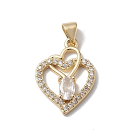 Brass Micro Pave Cubic Zirconia Pendants, Cadmium Free & Lead Free, Real 18K Gold Plated, Long-Lasting Plated, Interlocking Heart Charm