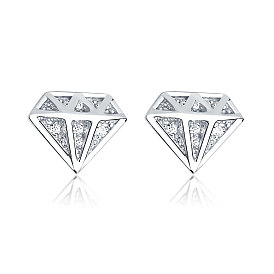 Chic Hollowed-out Silver Earrings with Sparkling Zirconia Stones for Women