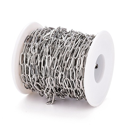 304 Stainless Steel Paperclip Chains, Drawn Elongated Cable Chains, with Spool, Soldered
