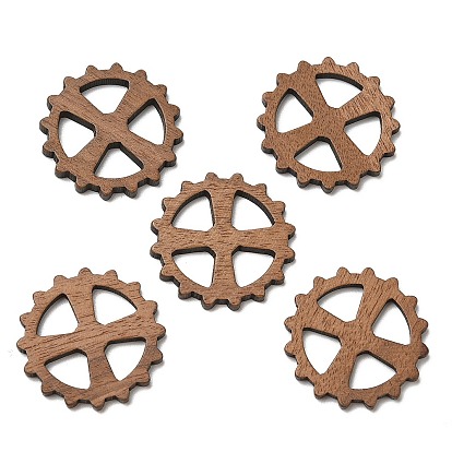 Walnut Wood Pendants, Gear with Cross Charms