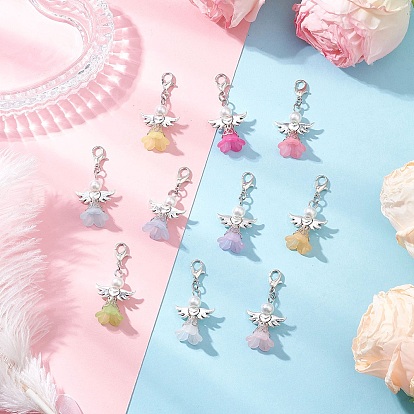 10шт. подвеска в виде ангела из акрила и стеклянного жемчуга, с цинковым сплавом застежками омаров коготь