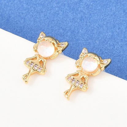 Серьги-гвоздики с прозрачными кубическими цирконами и микропаве из латуни для девочек, со стаканом для женщин