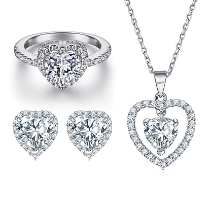 925 Sterling Silver Heart Jewelry Set - Ring, Necklace and Earrings