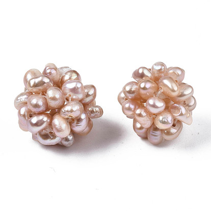 Round Natural Cultured Freshwater Pearl Beads, Dyed, Handmade Ball Cluster Beads