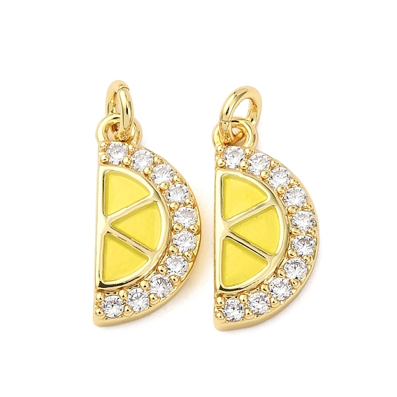 Латунные микро проложить кубического циркония прелести, ломтики лимона, с эмалью и кольцом для прыжков, без кадмия и без свинца, стойки покрытие, долговечный, реальный 18 k позолоченный